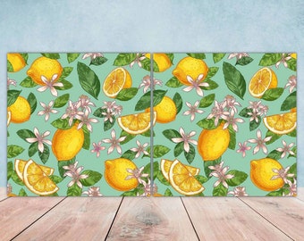 Lemon Tile Fruit Tiles Tropical Flower Tile Design - Two 6 x 6 inches decorative ceramic tiles