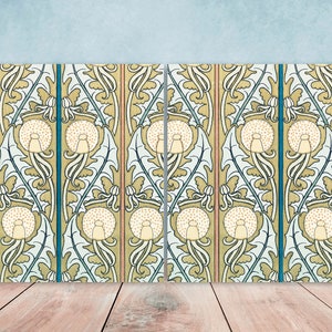 Art Nouveau Dandelions Flower Ceramic Tile Décor -Set of Wall Décor Tiles - Kitchen Backsplash Tiles, Table Decorative Tiles, Bathroom Tiles