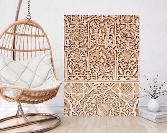 Arabic Floral Tile Mural: Ceramic Mosaic Panel, Botanical Print