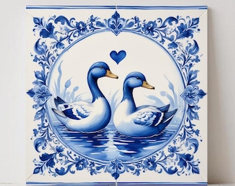 Delft Blue Animal Bird Tile : Dutch Ceramic Wall Art Bathroom Decor Kitchen Backsplash