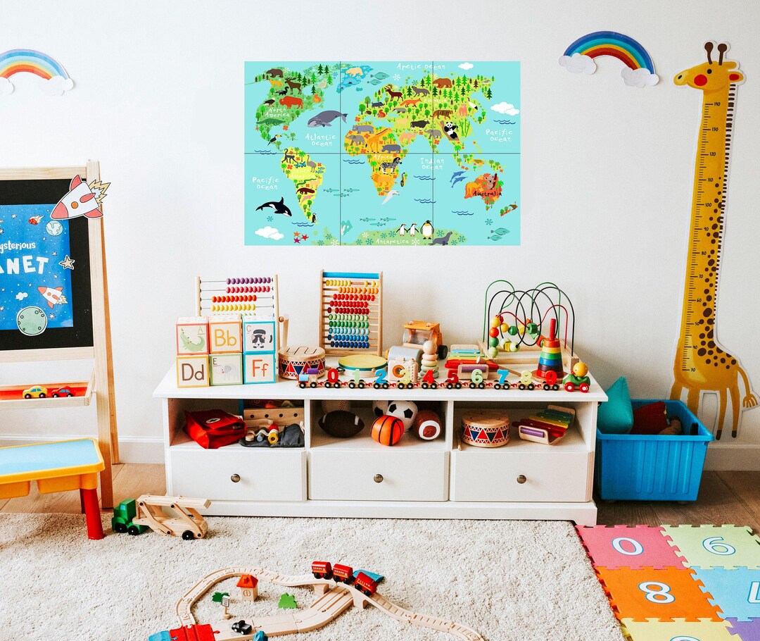 World Map Tile Mural: Nursery Decor, Educational Kids Wall Art - Etsy