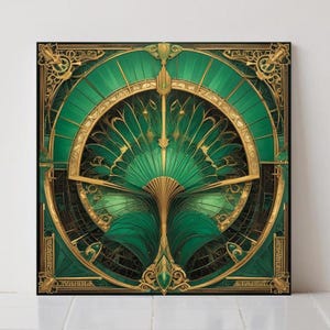 Art Deco Ceramic Tile: Emerald Green Geometric Wall Decor