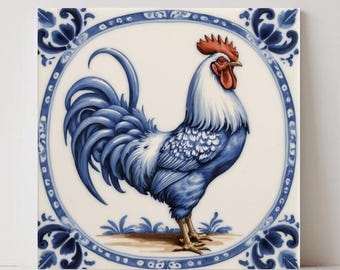 Delft Blue Rooster Ceramic Tile - Dutch Kitchen & Bath Decor Countryside Wall Art Farmhouse Decor