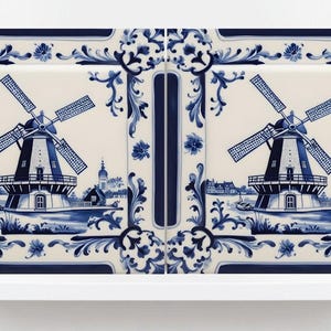 Azulejos cerámicos de molino de viento azul de Delft - Juego de 2 para salpicadero de cocina holandesa