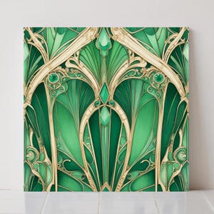 Azulejo cerámico Art Déco: Decoración geométrica de pared verde esmeralda