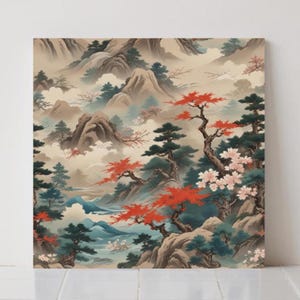 Azulejos de cerámica con paisaje japonés: protector contra salpicaduras de cocina, arte de pared para baño (juego de 2)