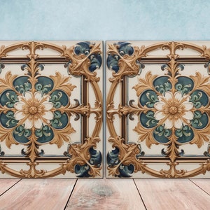 Victorian Tiles - Set of 2 Victorian Wall Decor Ceramic Tiles - Kitchen Backsplash Tiles, Table Decorative Tiles, Bathroom Tiles, Coaster