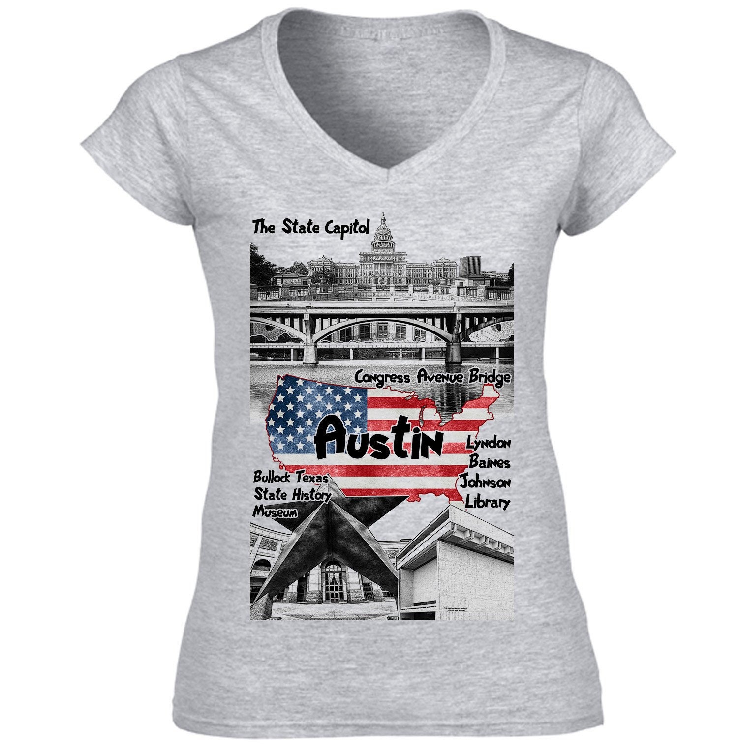 Image of Austin Usa - Yorkshire Terrier- New Cotton Grey Lady T Shirt