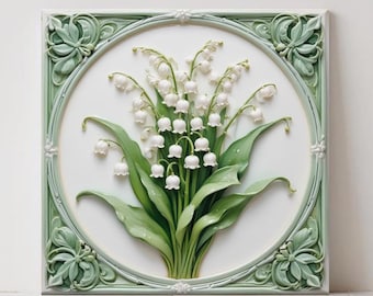 Art Nouveau Lily of the Valley Ceramic Tiles - Set of 2