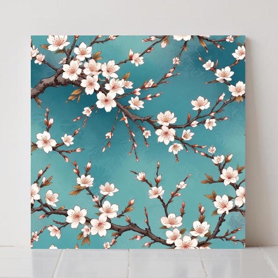 桜のセラミックタイル：日本の花柄壁飾り - 2枚セット - Etsy 日本