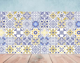 Portuguese Azulejo Ceramic Tiles: Wall Decor, Mediterranean Kitchen Backsplash Bath Home- Set of 2