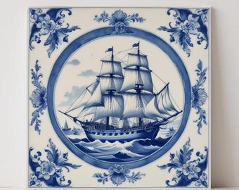 Delft Blau Keramikfliese: Niederländisches Schiffsdesign, Nautisches Design Maritime Küche Aufkantung Badezimmerdekor