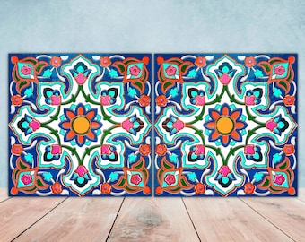 Moroccan Ceramic Tiles - Set of 2 Moroccan Wall Decor Tiles - Kitchen Backsplash Tiles, Table Decorative Tiles, Bathroom Tiles, Coaster