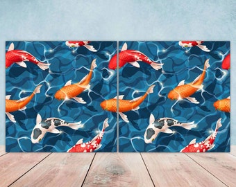 Koi Fisch-Keramikfliesen: Japanische Wanddekoration, Küchenrückwand - 2er-Set