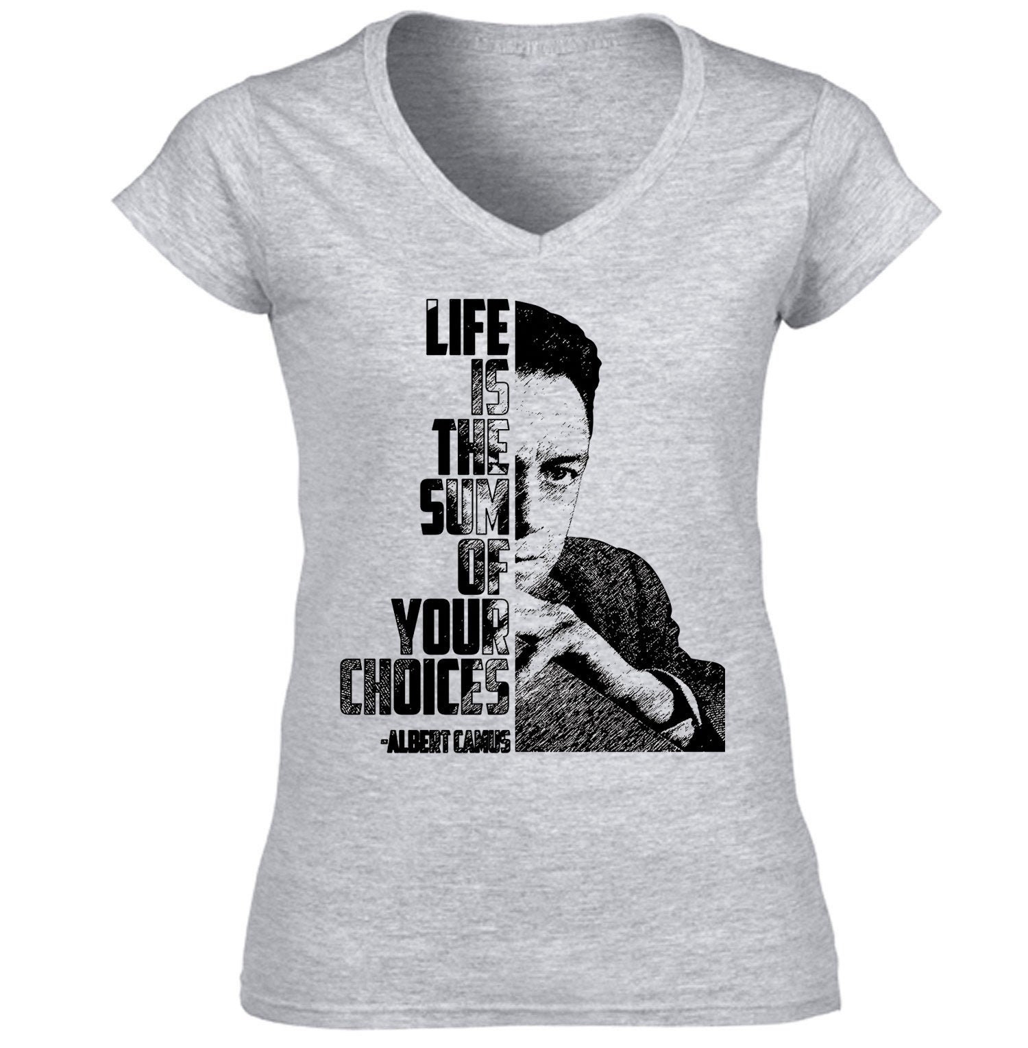 Image of Albert Camus - Life Quote New Cotton Grey Lady T Shir