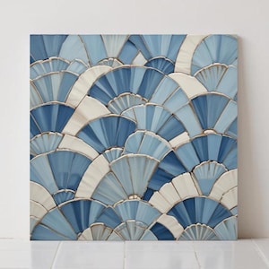 Blauwe art deco-keramische tegel - geometrische wanddecoratie retro badkamer douche vlakke glanzende afwerking