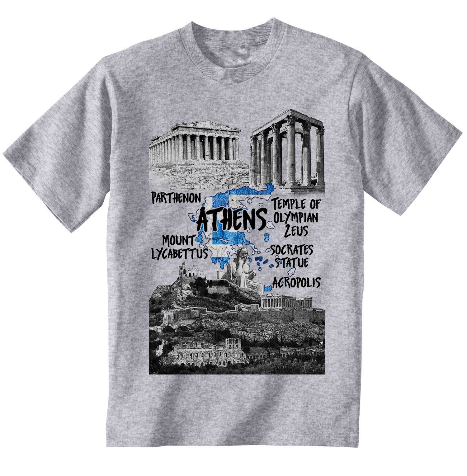 Image of Athens Greece 2 - Man New Cotton Grey T-Shirt