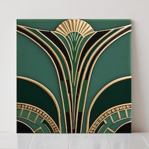 Art-Deco-Keramikfliese Grün: Geometrische Wanddekoration, Retro-Küchenaufhängung Badezimmer