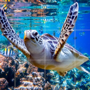 Tile Mural/Mosaic Ceramic Panel of an Ocean Undersea Sea Turtle - Sea Turtle wall print  - Sea Turtle Tile Mural - Gloss Tiles - Tile Mosaic