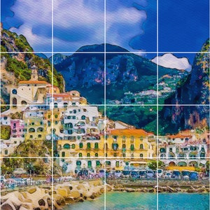 Tile Mural/Mosaic Ceramic Panel of Amalfi coast - Amalfi coast print - Amalfi Print- Amalfi Wall Art - Tile Mural - Gloss Tiles -Tile Mosaic
