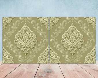 Victorian Tiles Damask Tiles  - Set of 2 Damask Wall Decor Tiles - Kitchen Backsplash Tiles, Table Decorative Tiles, Bathroom Tiles, Coaster