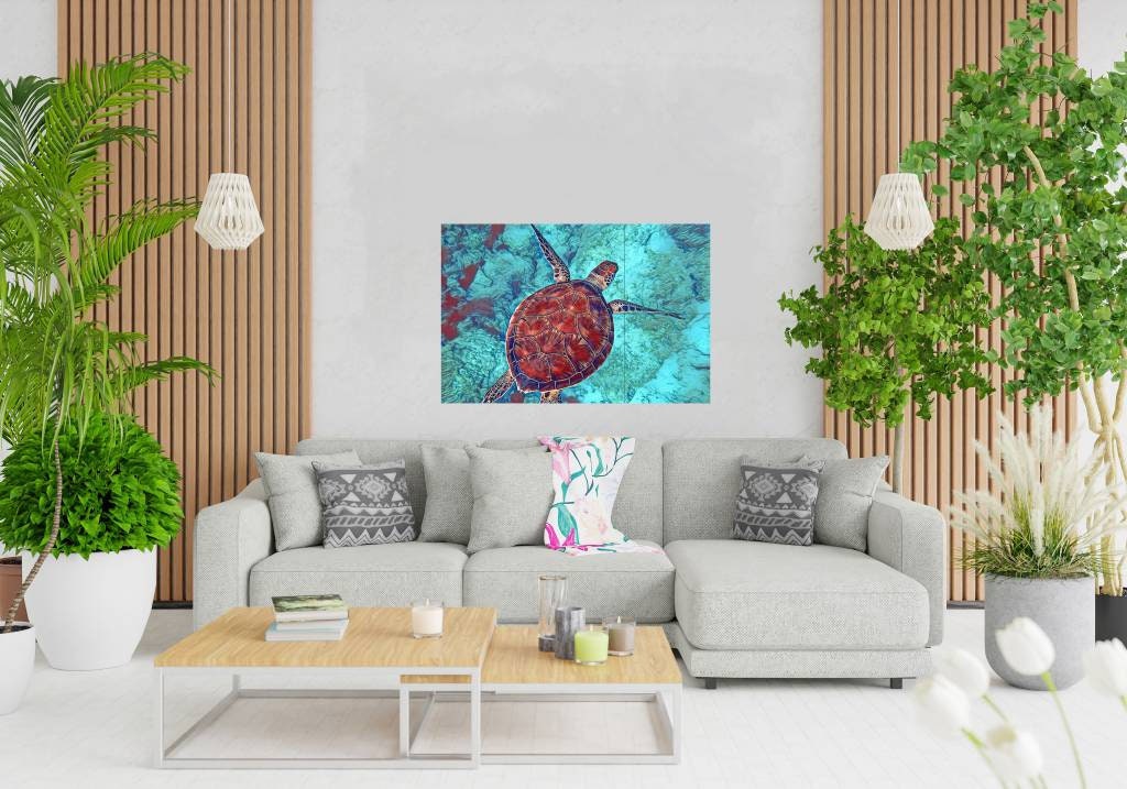 ウミガメのタイル壁画：カラフルな海のモザイクアートパネル - Etsy 日本