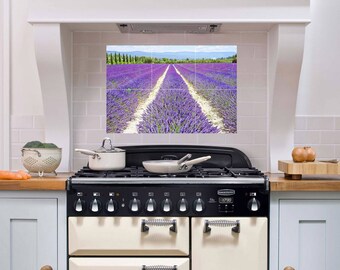 Lavender Field Tile Mural: Provence Art France Ceramic Panel Botanical Wall Art