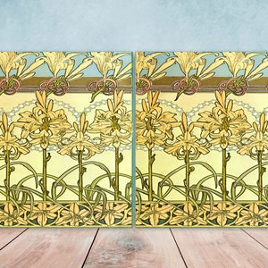 Art Nouveau Flower Ceramic tiles - Set of 2 Art Nouveau Wall Decor Tiles - Kitchen Backsplash Tiles, Table Decorative Tiles, Bathroom Tiles