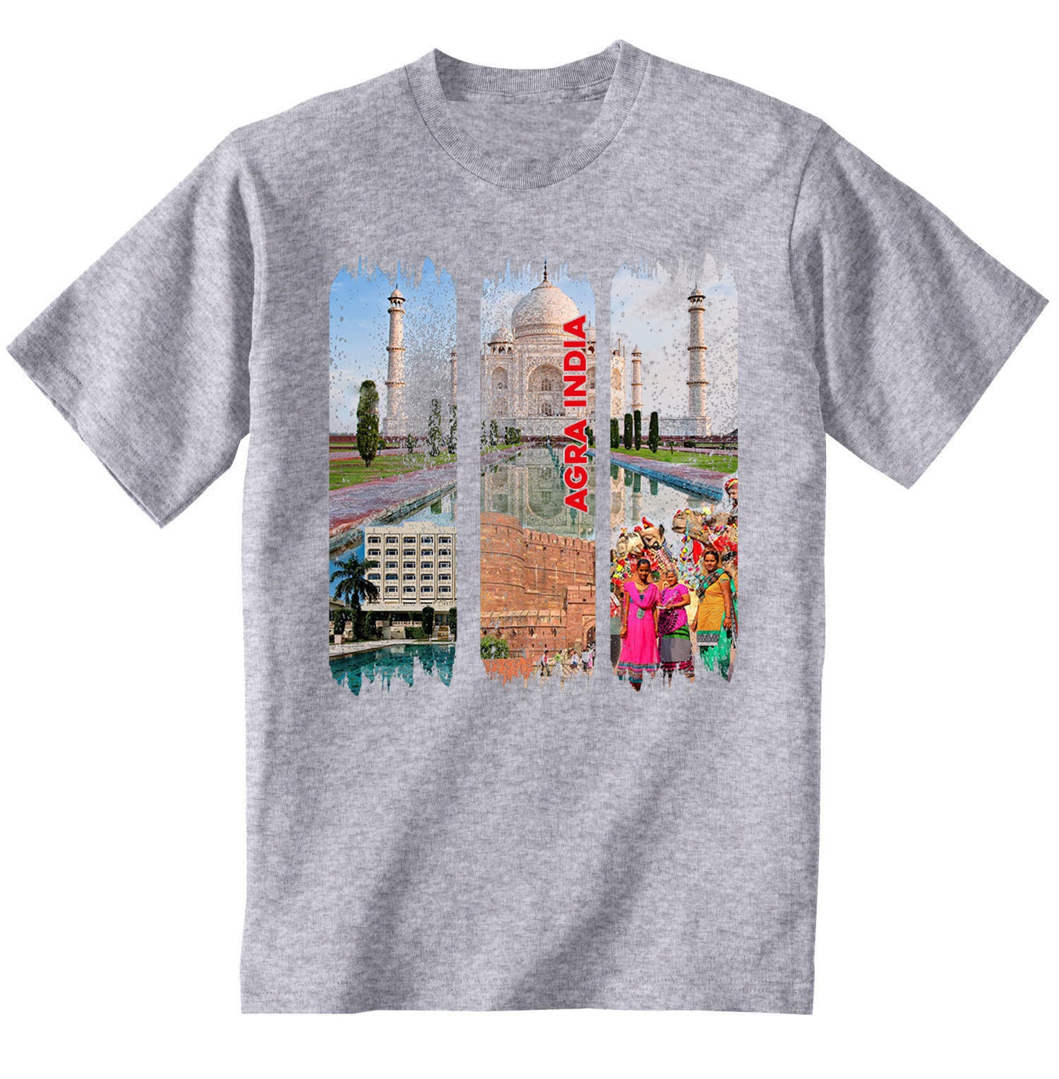 Image of Agra Taj Mahal India - Man New Cotton Grey T-Shirt