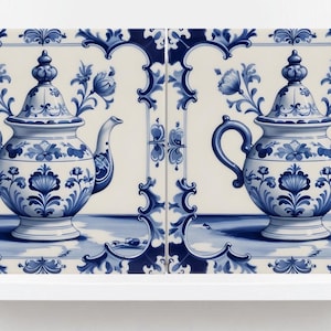 Delft Blue Tile - Set of 2 Ceramic Delftware  Tiles- Dutch Tiles -Delft Prints-Kitchen Backsplash, Sink Splashback,Bathroom,Shower,Fireplace