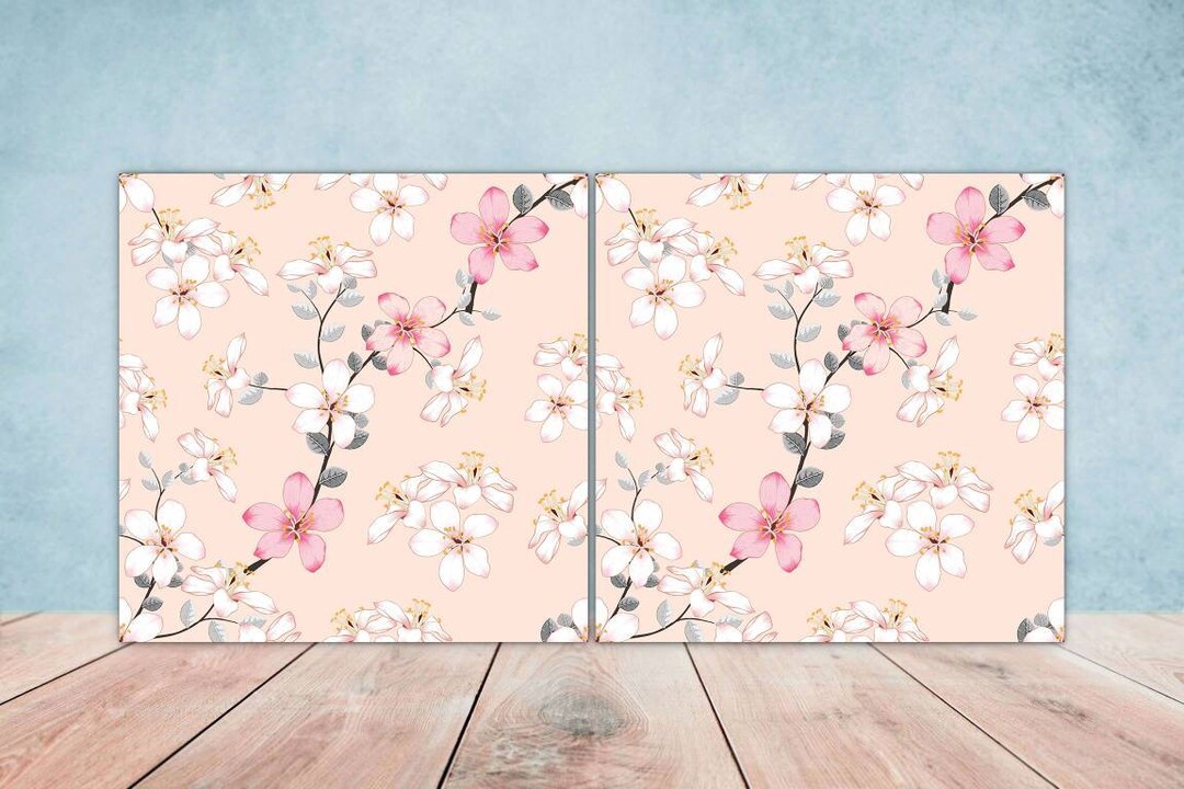 Floral Tiles Flower Design Set of 2 Flowers Wall Decor Etsy