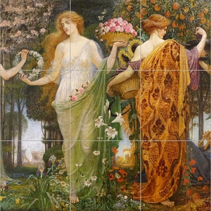 Tile Mural/Mosaic Ceramic Panel of Walter Crane a Masque for the Four Seasons - Walter Crane wall art - Art Nouveau Tile Mural - Tile Mosaic