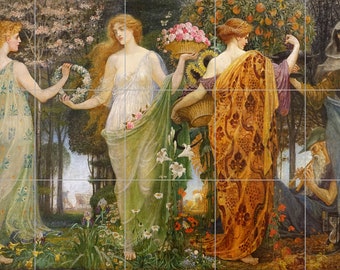 Tile Mural/Mosaic Ceramic Panel of Walter Crane a Masque for the Four Seasons - Walter Crane wall art - Art Nouveau Tile Mural - Tile Mosaic