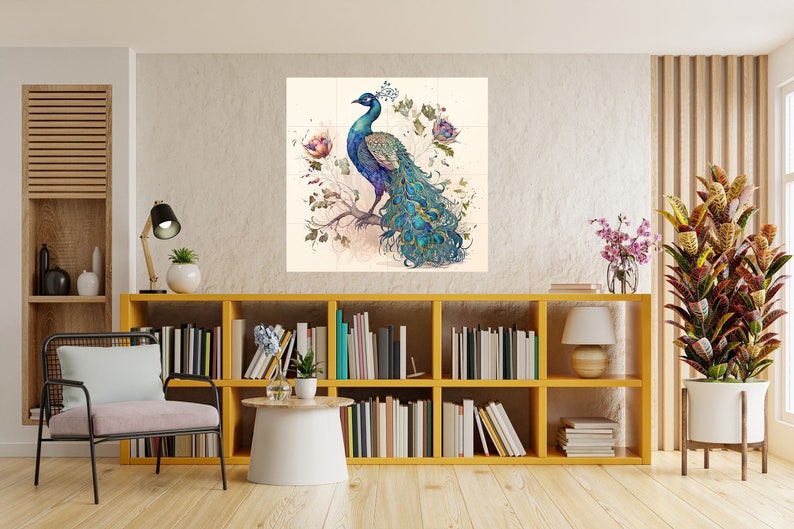 Tile Mural/Mosaic Ceramic Panel of Peacock Bird Wall Art Home Decor Peacock Mural Gloss Tiles Peacock Tile Mosaic Bird Print image 6