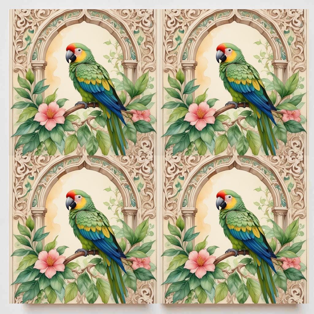 Carrelage mural avec frise - Perroquet