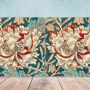 Art Nouveau Flower Ceramic tiles - Set of 2 Art Nouveau Wall Decor Tiles - Kitchen Backsplash Tiles, Table Decorative Tiles, Bathroom Tiles