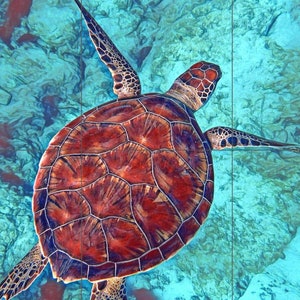 Tile Mural/Mosaic Ceramic Panel of an Ocean Undersea Sea Turtle - Colourful Wall Art - Tile Mural Art Print - Home Decor - Tile Mosaic