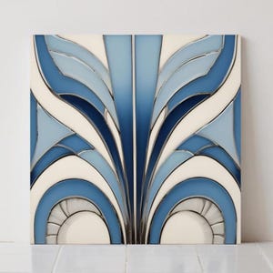 Piastrelle in ceramica blu in stile Art Déco con motivo a ventaglio retrò e stampa lucida