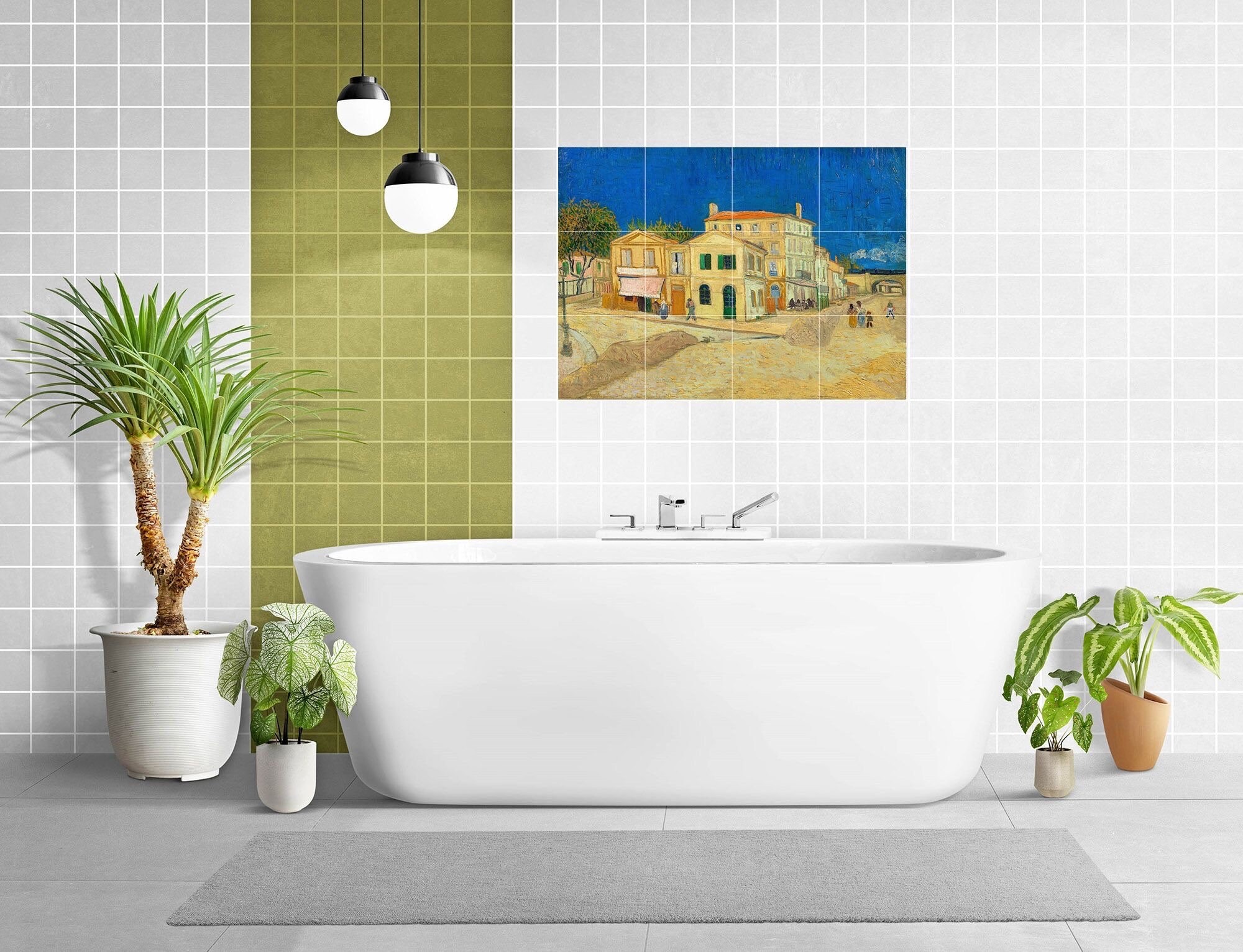 ゴッホ「黄色い家」タイル壁画：田園風景の陶器モザイクパネル - Etsy 日本