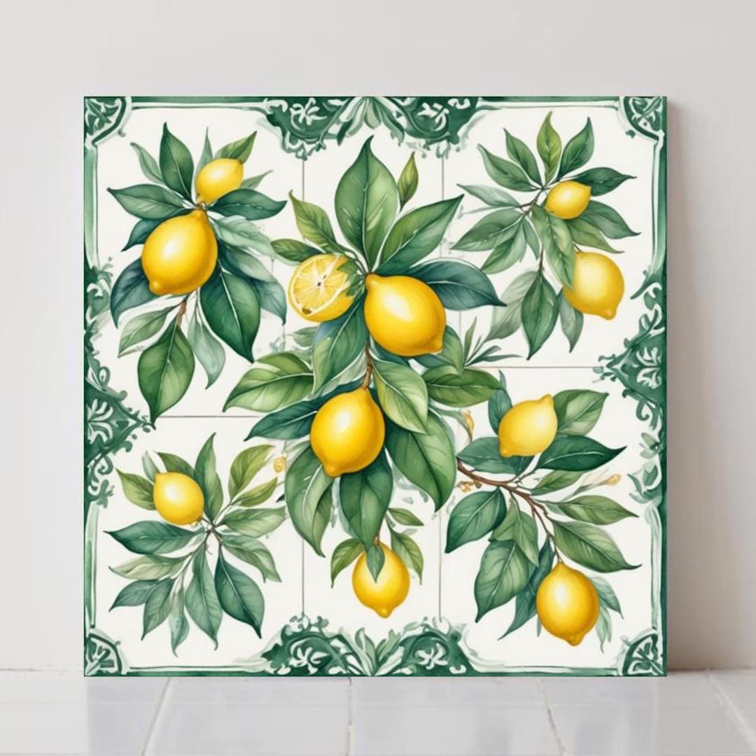 Lemon Majolica Tile: Italian Ceramic Sicilian Fruit Wall Art
