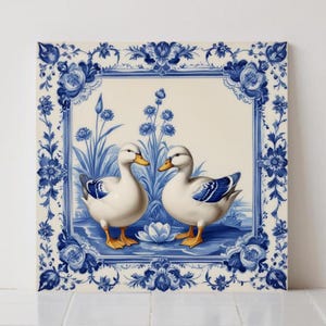 Piastrelle blu Delft con uccelli e animali: piastrelle in ceramica olandese con motivo a paperella, decorazione da parete per cucina e bagno