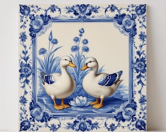 Delft Blue Animal Bird Tile : Dutch Ceramic Duck Wall Art Kitchen Backsplash Bathroom Decor