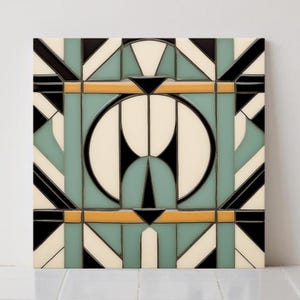 Art Deco Green Ceramic Tile : Geometric Backsplash Wall Decor Retro Kitchen Backsplash
