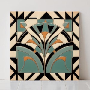 Art Deco Ceramic Tile : Geometric Kitchen Backsplash, Retro Bathroom Shower Wall Art
