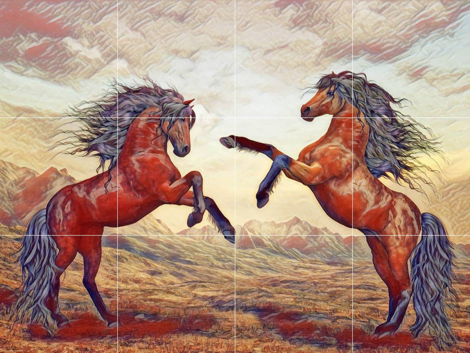 馬のタイル壁画：カラフルな乗馬用陶器の田舎の壁アート - Etsy 日本