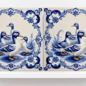 Delft Blue Tile Animal - Bird Tile - Set of 2 Ceramic Delftware Tiles-Delft Prints- Dutch Art - Kitchen Backsplash,Sink,Bathroom,Shower Wall