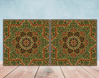 Moroccan Ceramic Tiles: Arabic Wall Decor Kitchen Backsplash Bath Home Art Set of 2