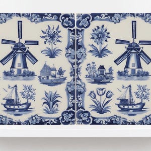 Azulejos azules de Delft - Juego de 2 azulejos de cerámica de Delft - Azulejos holandeses - Molinos de viento de cerámica azul de Delft - Estampados de Delft - Salpicadero de cocina, fregadero, baño
