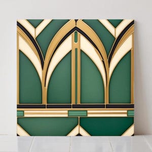 Groen art-decokeramische tegels: geometrisch muurdecor, keukenachterwand Retro badkamer elegante douche