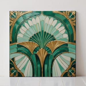 Azulejo cerámico Art Déco verde: Decoración geométrica para pared, salpicadero de cocina, baño retro